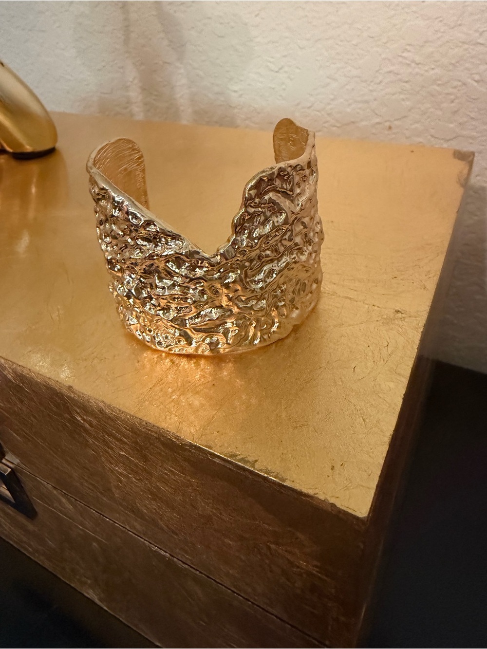 Gold Textured Wide Cuff Bracelet - Women Jewelry